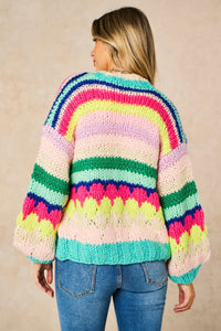 Hand Knitted Rainbow Striped Cardigan in Multi