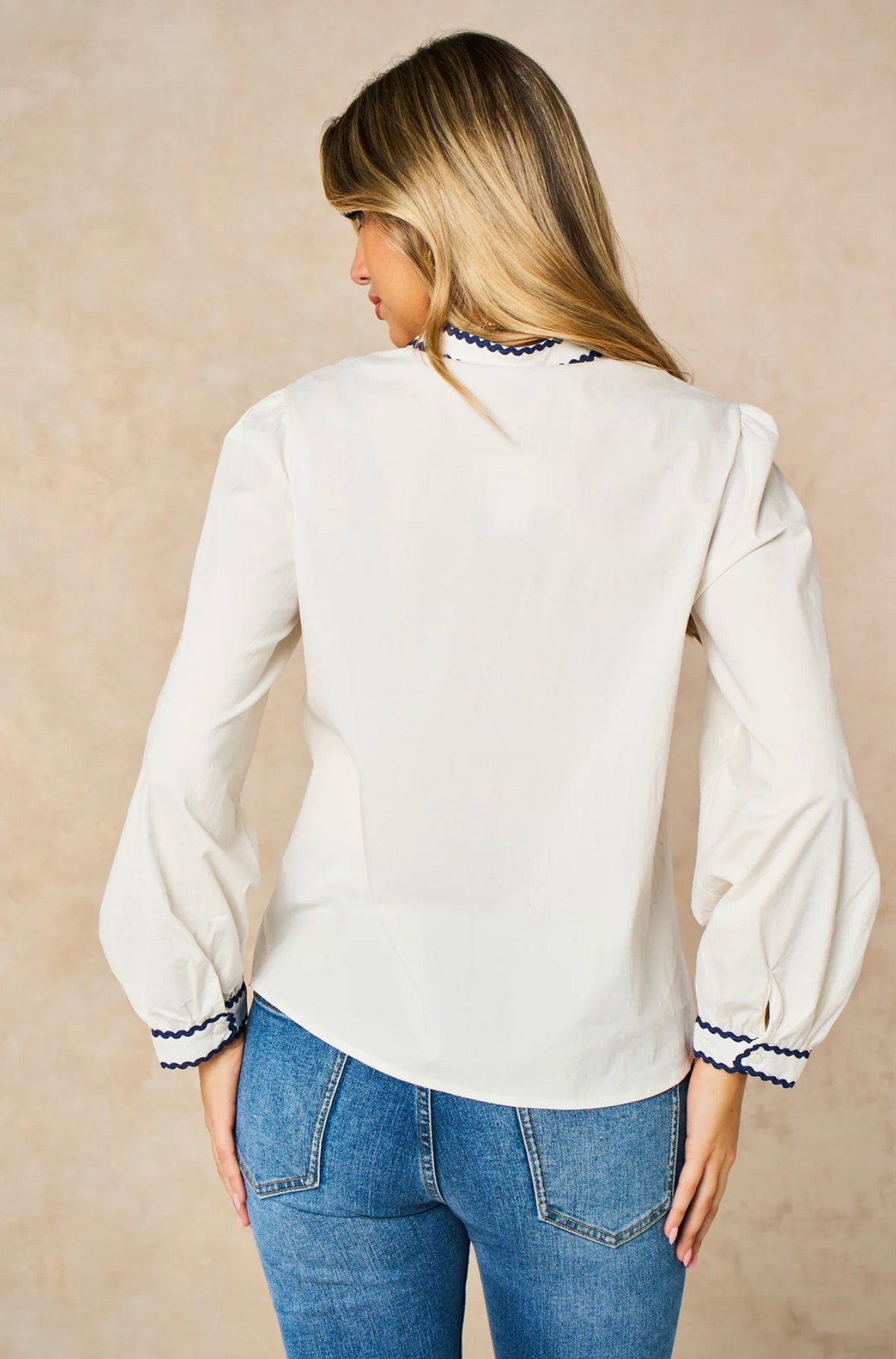 Embroidered Hearts Long Sleeve Cotton Shirt in White