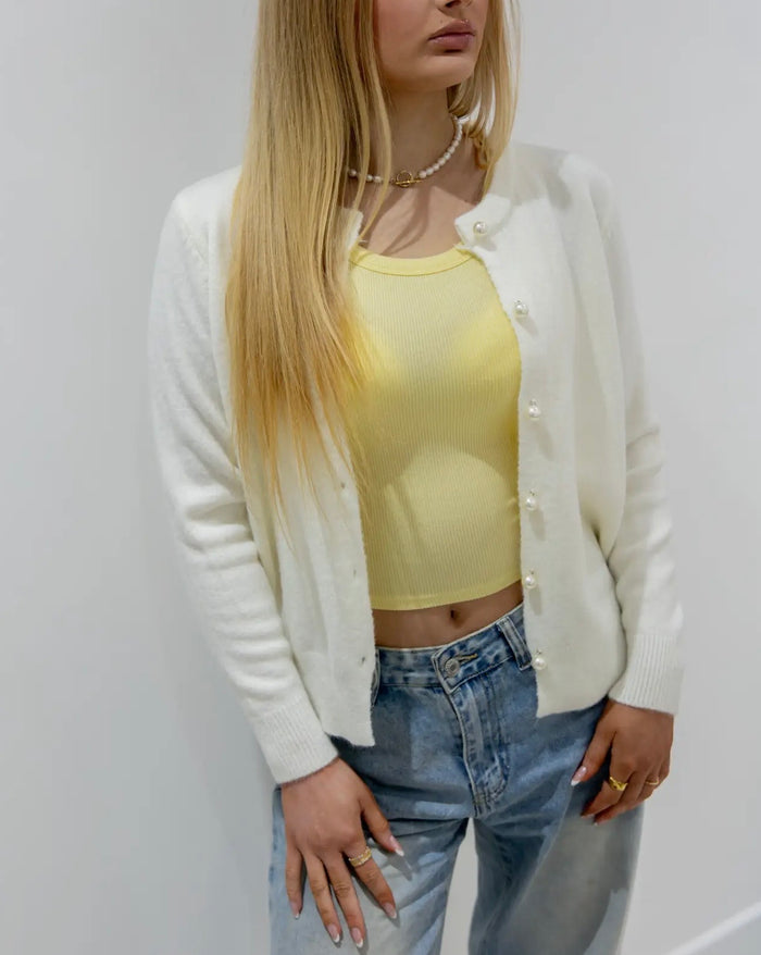 Pearl Button Cardigan - Cream
