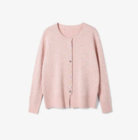 Fine Knit Cable Knit Cardigan with Multi Button - Pink