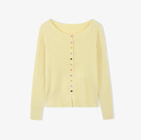 Fine Knit Cable Knit  Cardigan with Multi Button - Yellow