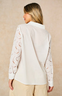 Darby Long Sleeve Cotton Shirt - White, Cut-Out
