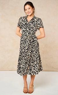 Liberty Midi Shirt Dress - Black, Abstract Animal