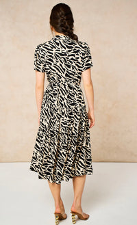 Liberty Midi Shirt Dress - Black, Abstract Animal