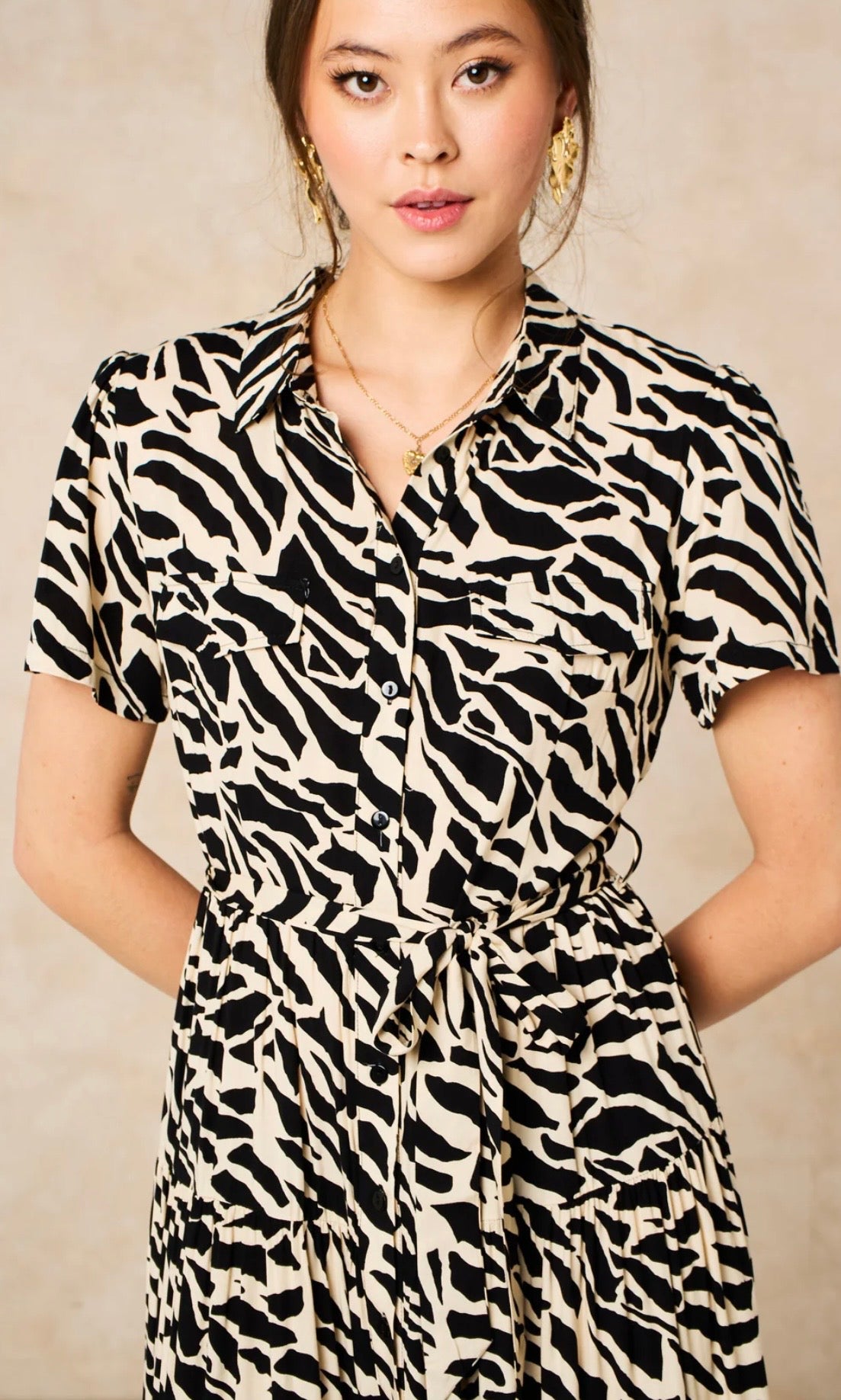 Liberty Midi Shirt Dress - Black, Abstract Animal