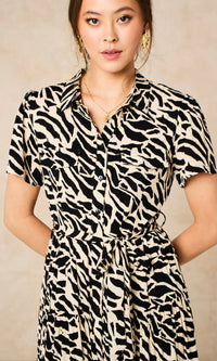 Liberty Midi Shirt Dress - Black, Abstract Animal