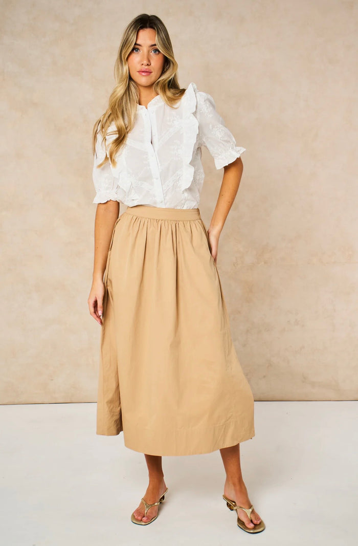Cotton Midaxi Skirt in Beige