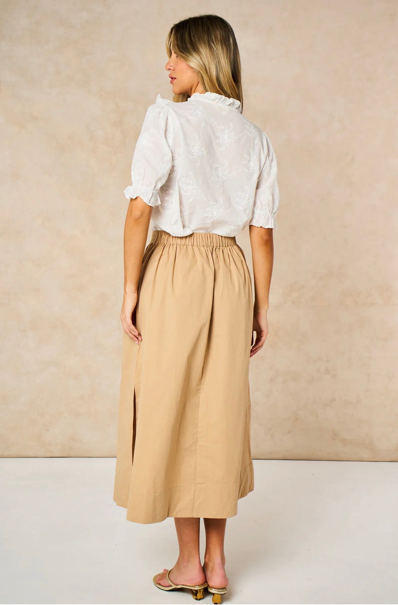 Cotton Midaxi Skirt in Beige