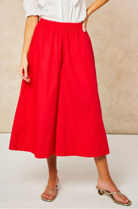 Cropped Wide Leg Cotton Trousers in Red