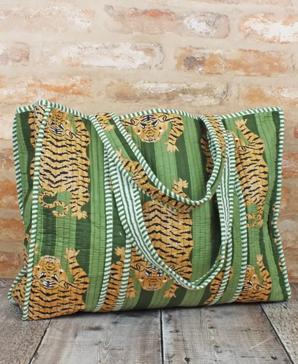 Quilted Cotton Tote Bag - Tiger Print