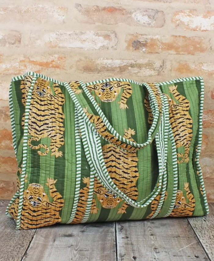 Quilted Cotton Tote Bag - Tiger Print
