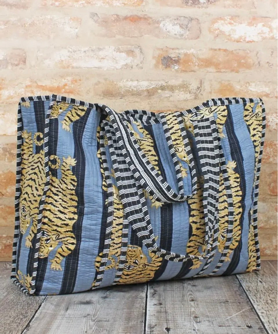 Quilted Cotton Tote Bag - Tiger Print