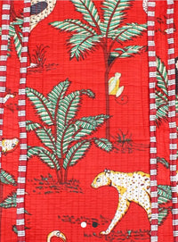 Red Quilted Cotton Tote Bag - Jungle Print