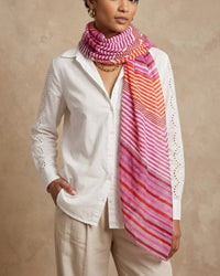 Striped Lightweight Cotton Scarf in Pink