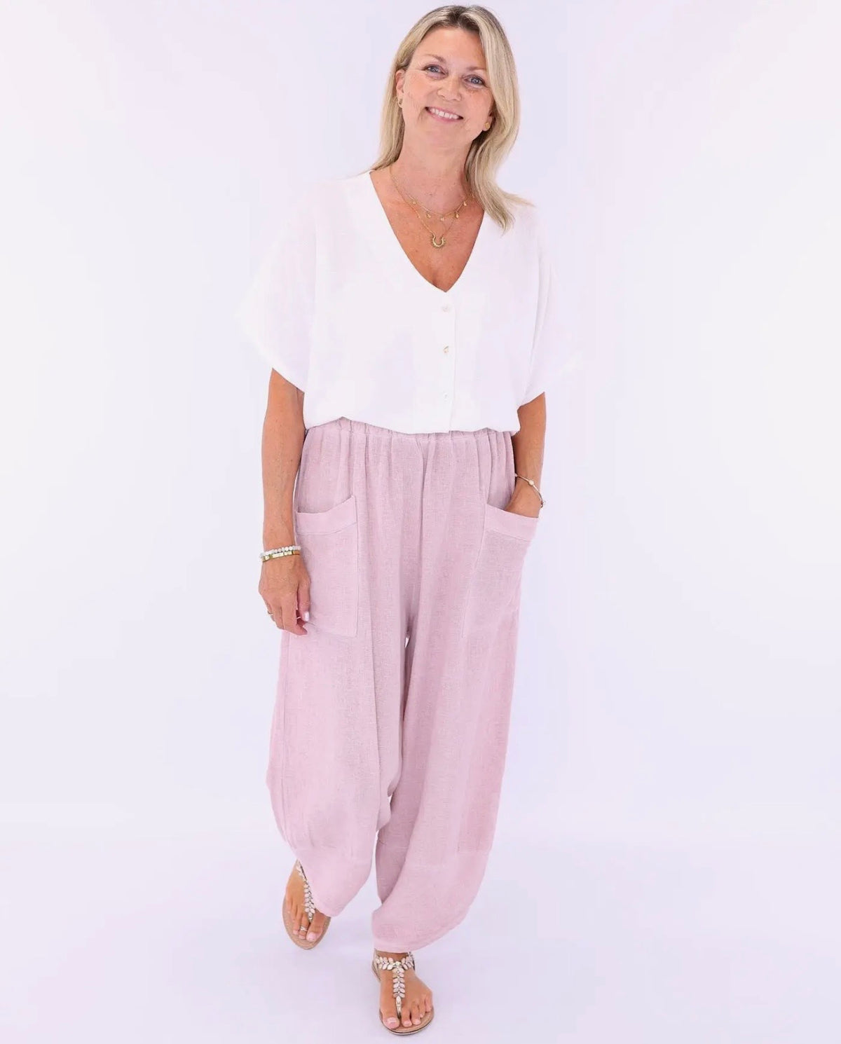 Linen and Cotton Blend Hareem Pants