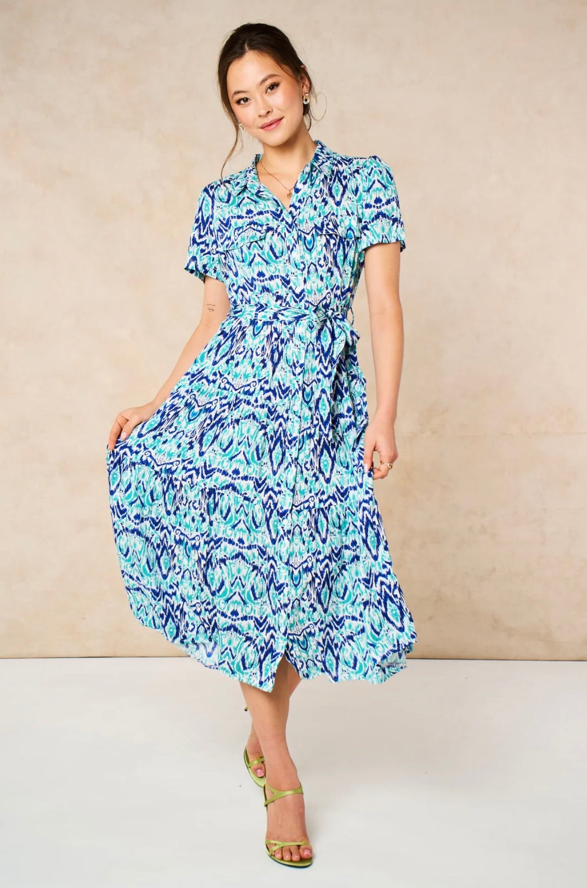 Liberty Midi Shirt Dress - Blue, Aztec