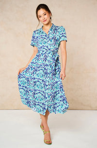 Liberty Midi Shirt Dress - Blue, Aztec