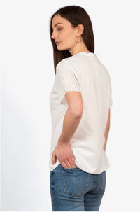 Bryn Cotton Short Sleeve Top - White, Broderie Anglaise