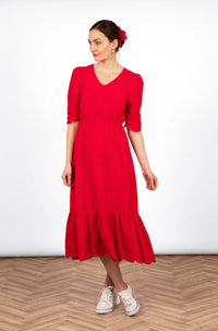 Aurelia Cotton Fit & Flare Midaxi Dress - Red, Broderie Anglaise
