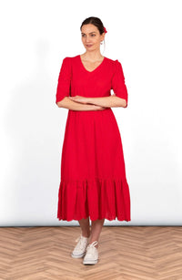 Aurelia Cotton Fit & Flare Midaxi Dress - Red, Broderie Anglaise