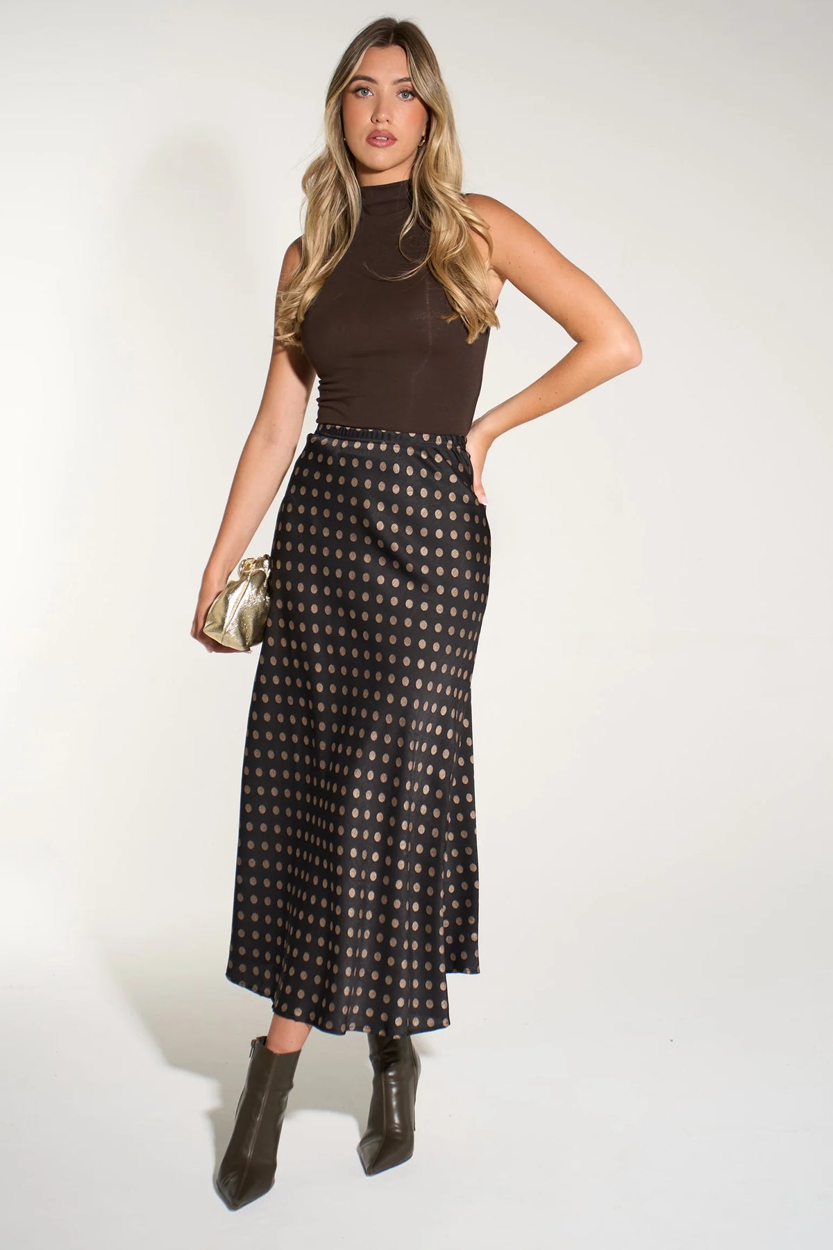 Spot Slip Skirt Black/Gold