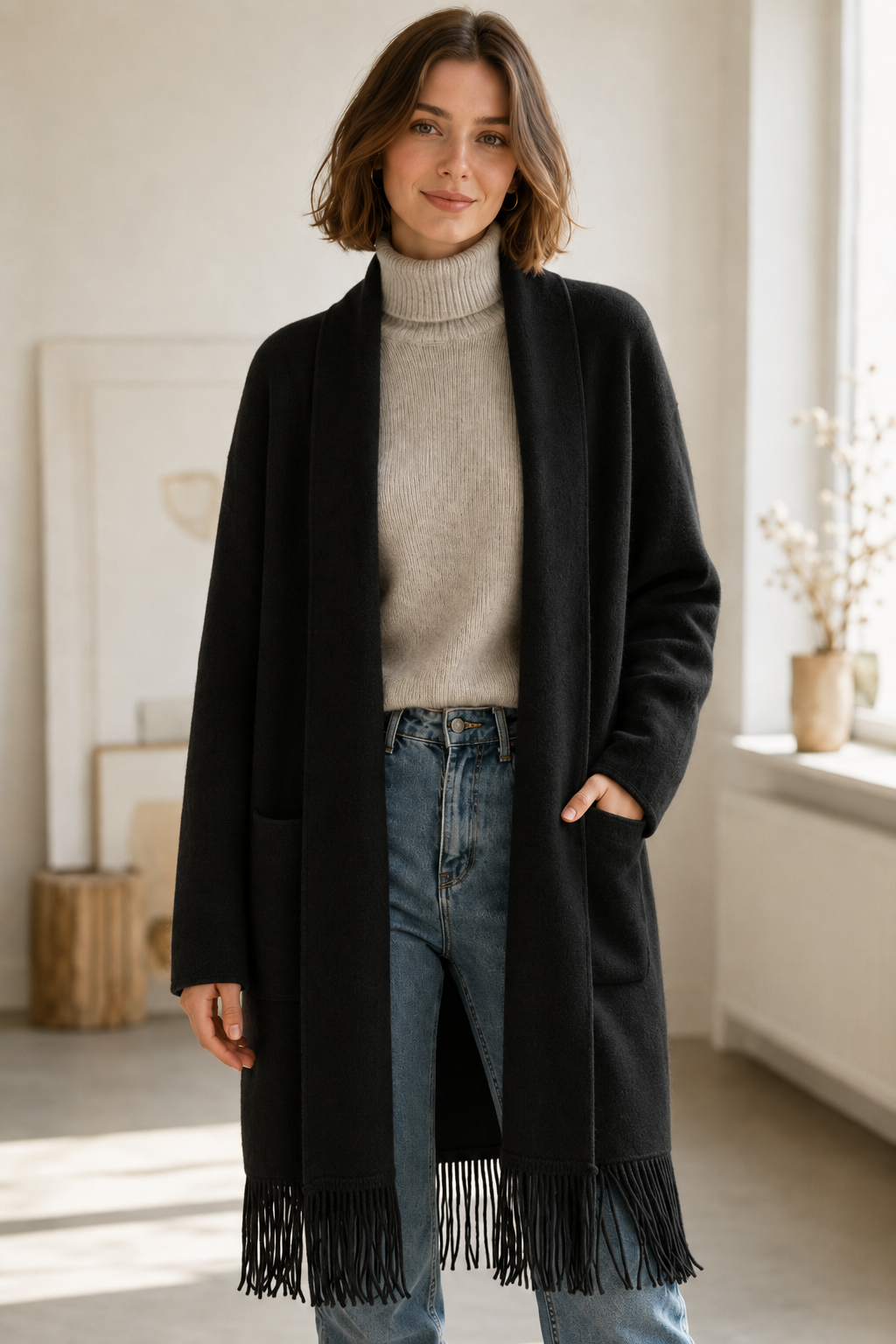 Longline Fringe Knitted Cardigan