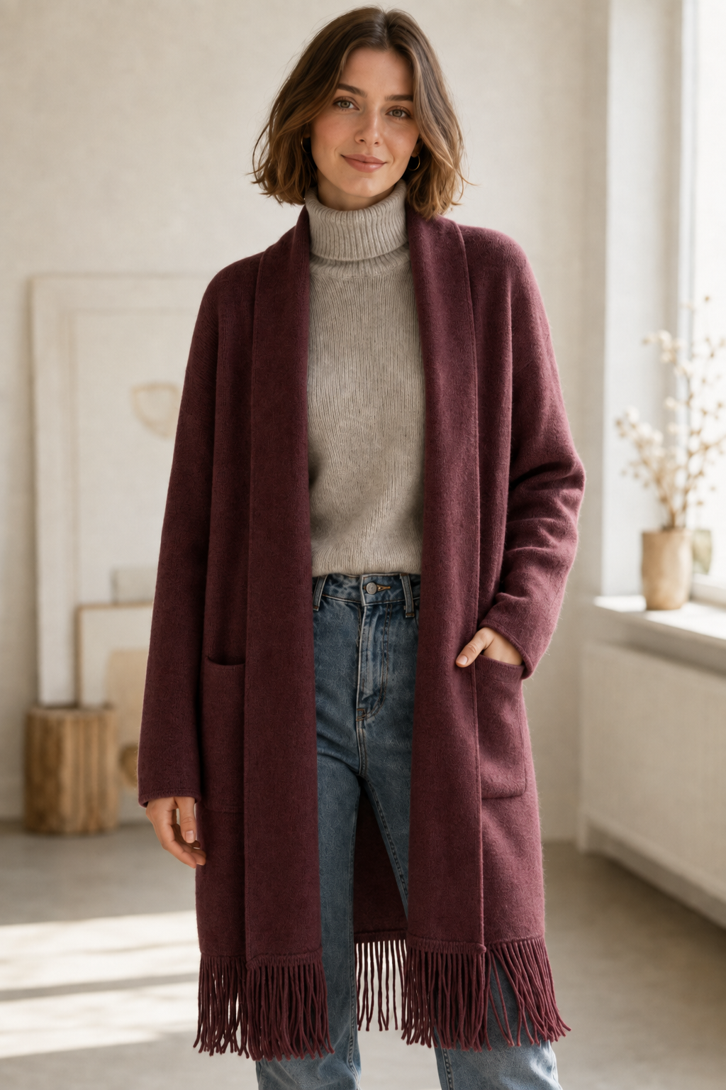 Longline Fringe Knitted Cardigan