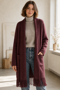 Longline Fringe Knitted Cardigan