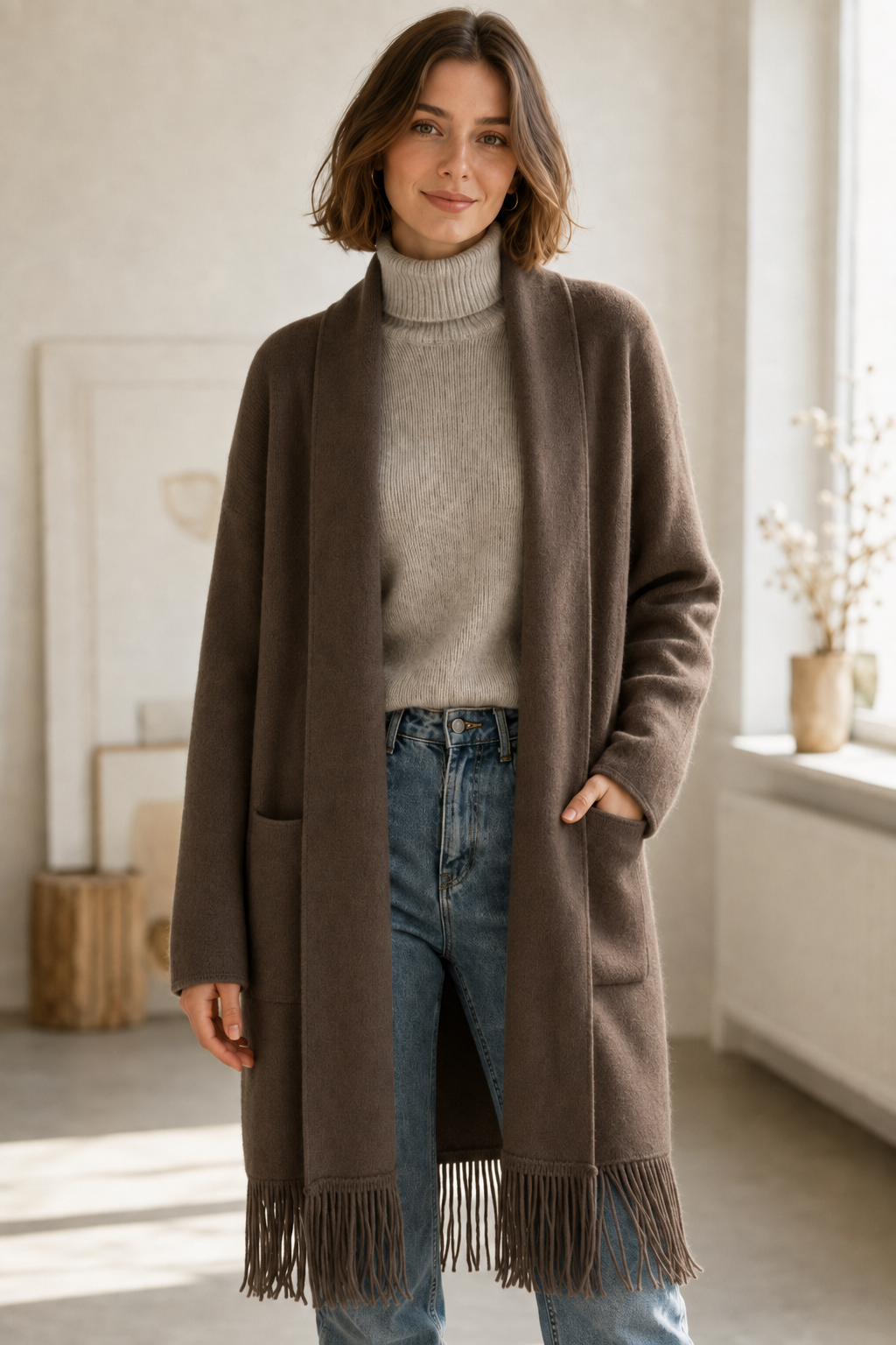 Longline Fringe Knitted Cardigan
